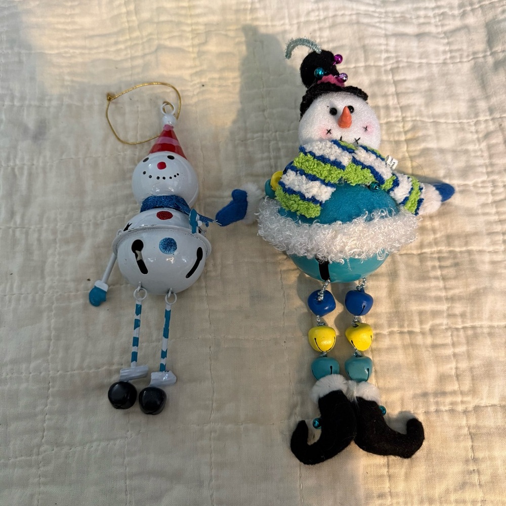 Festive Snowman Ornament Set - Blue and White